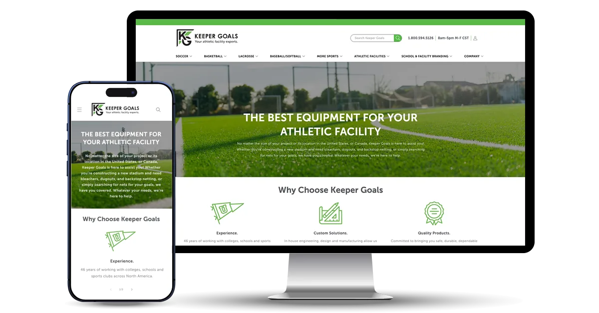 The Keeper Goals store on a phone and a desktop monitor