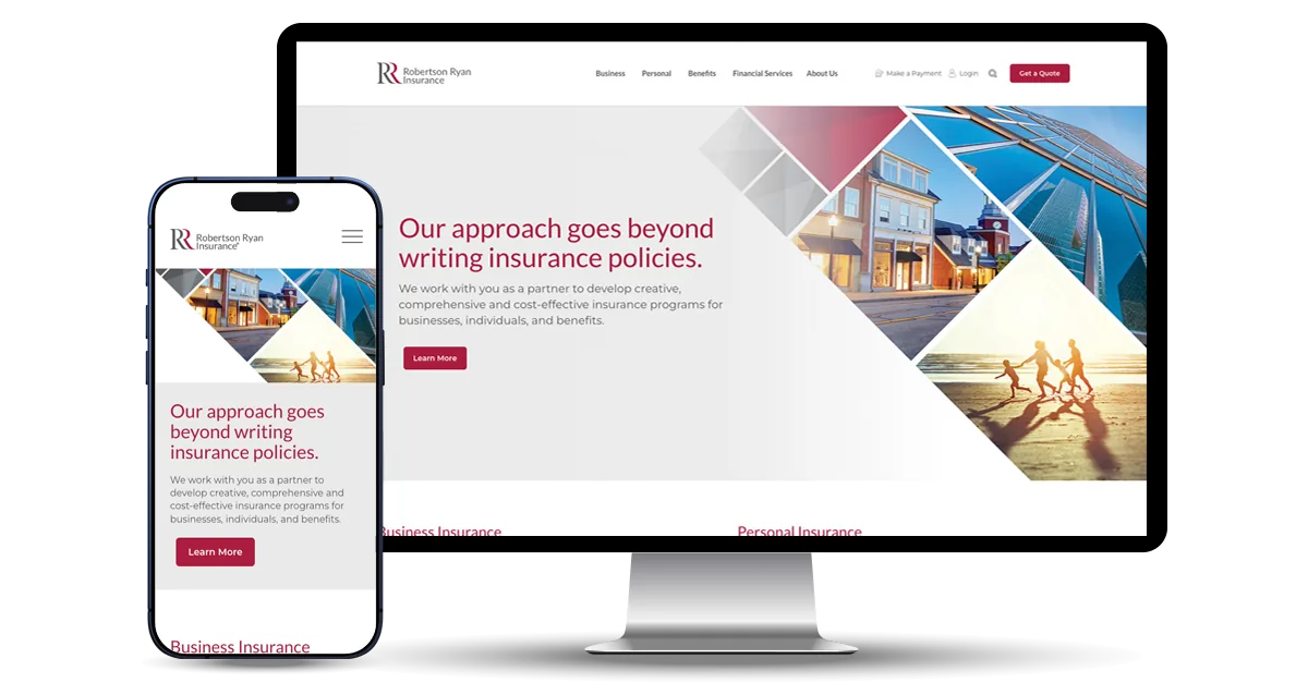 The Robertson Ryan Insurance website on a phone and a desktop monitor